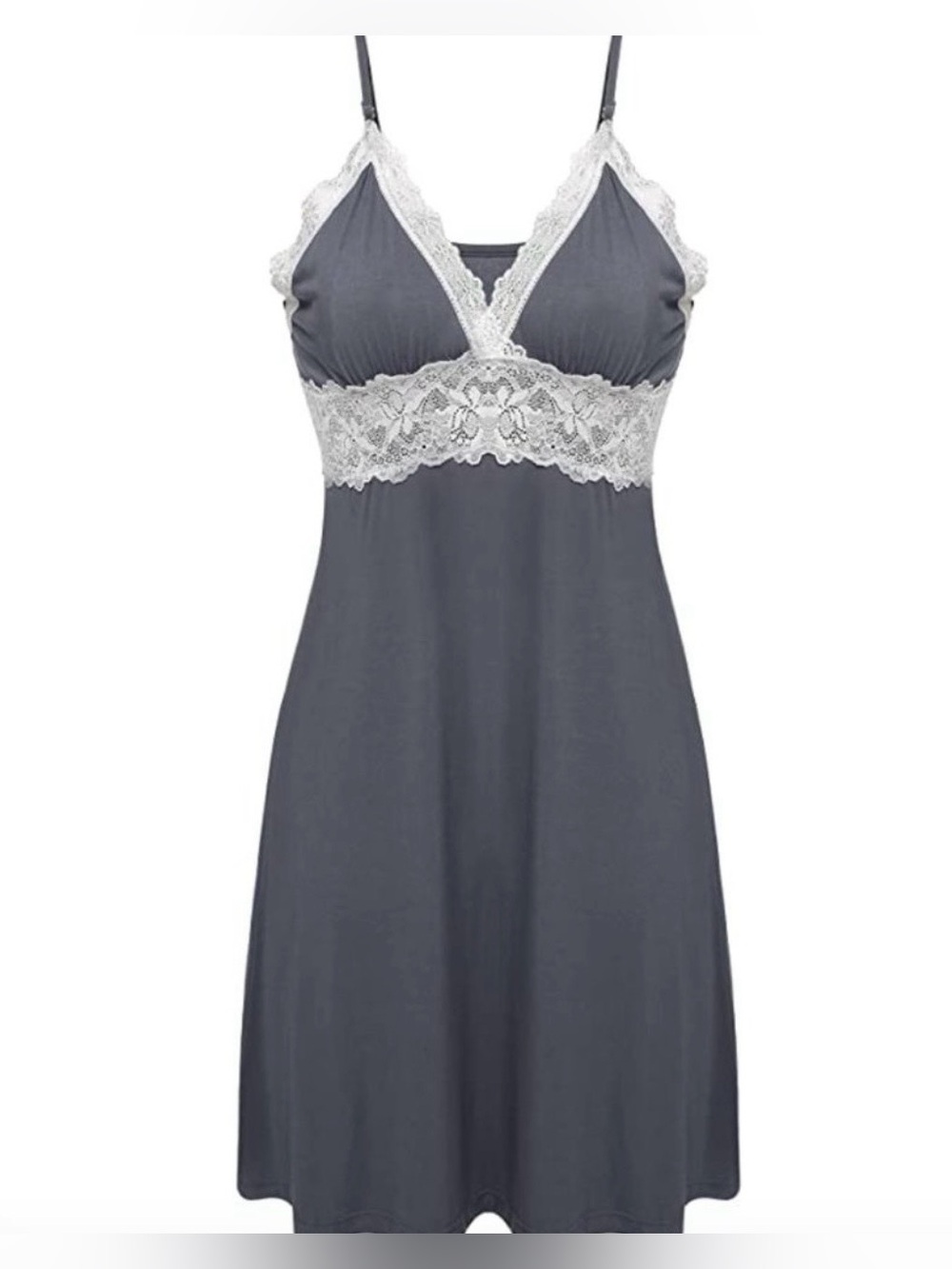 🩶 NEW 🩶 Gray Lace-Trim Sleep Chemise Size Medium 🩶